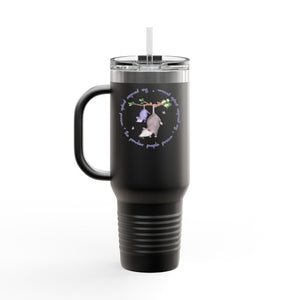 Insulated Travel Mug with Adorable Purple Possum Logo