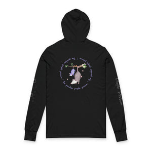 Charming Hooded Long Sleeve Tee for Nature Lovers, Cute Animal Artwork, Perfect Gift for Friends, Eco-Friendly Apparel, Relaxing Casual Wear