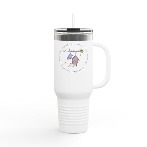 Insulated Travel Mug with Adorable Purple Possum Logo