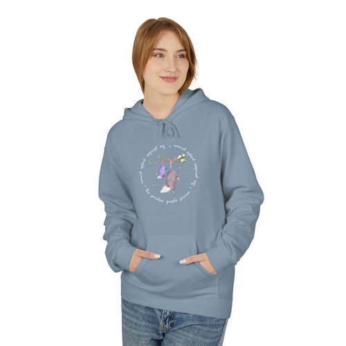 Cozy Fleece Hoodie - Purple Possum Design, Unisex Pullover, Perfect Gift, Casual Wear, Fall Fashion