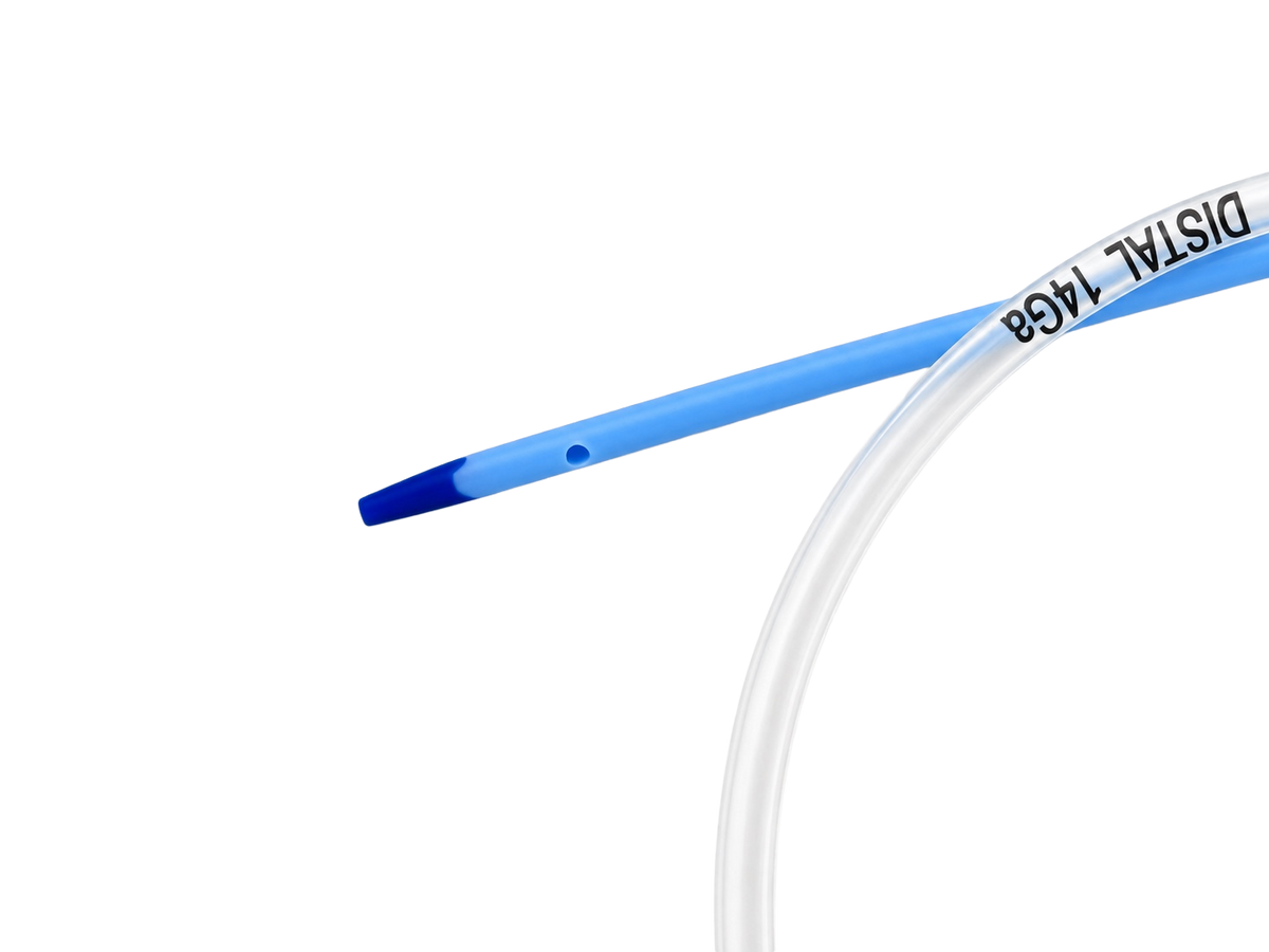 Lumenline Size 6 feeding tube distal tip and centimeter markings close-up