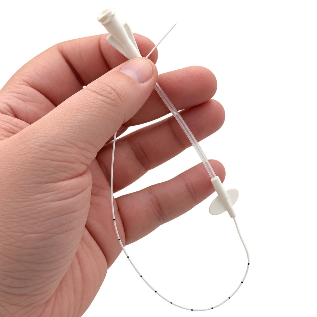 Lumenline Size 1 feeding tube shown in hand for scale