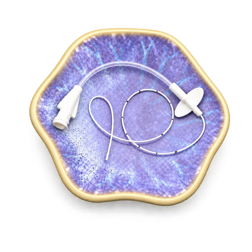 Lumenline Size 1 feeding tube arranged on a purple dish