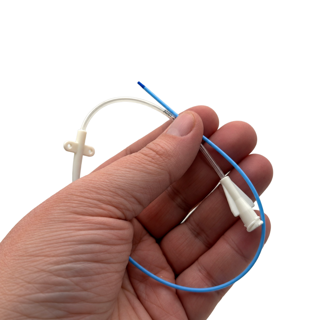 Lumenline Size 4 shown in hand to demonstrate the full tube, connector and flexibility.